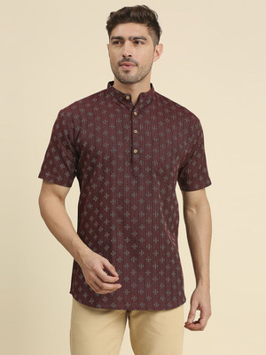 Rajubhai Hargovindas Men Abstract Straight Kurta(Red)