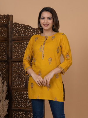 Annsh Apparel Women Printed Straight Kurta(Yellow)