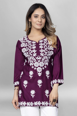 MAAIMPEX Women Chikan Embroidery A-line Kurta(Multicolor)