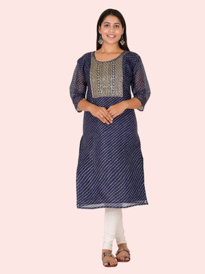 Parth Fashion Women Printed Flared Kurta(Blue)