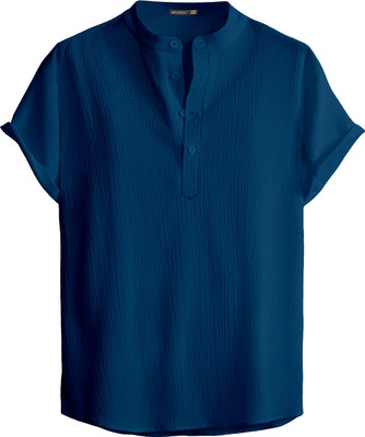 Webric Men Self Design Straight Kurta(Blue)