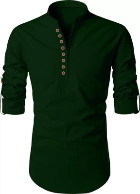 DIMMY Men Solid Straight Kurta(Green)