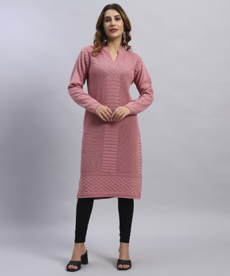 HEMLOCK Women Woven Design Straight Kurta(Pink)