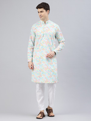 Majestic Man Men Embroidered Straight Kurta(Blue)