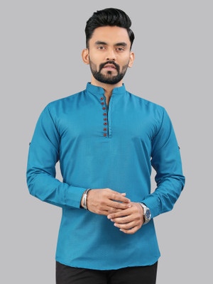 CELLUX Men Self Design Straight Kurta(Blue)