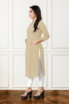 vestito Women Solid A-line Kurta(Beige)