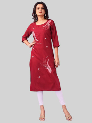 Texpa Creation Women Embroidered A-line Kurta(Red)