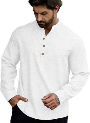HouseOfCommon Men Self Design Straight Kurta(White)
