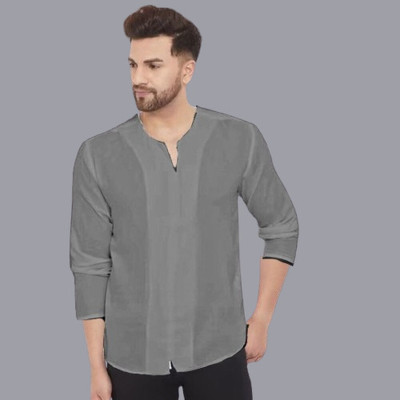 Super Westan Men Solid Straight Kurta(Grey)
