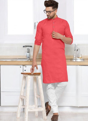 Rashmicreation Men Solid Straight Kurta(Pink)