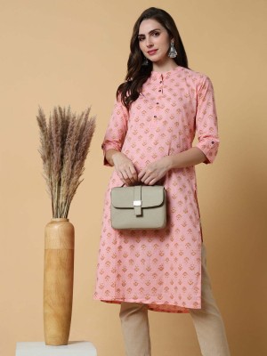 Showoff Women Printed Straight Kurta(Pink)