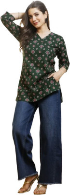 Anmol Collection Women Printed, Geometric Print A-line Kurta(Green)