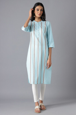Aurelia Women Printed, Striped Straight Kurta(Blue)