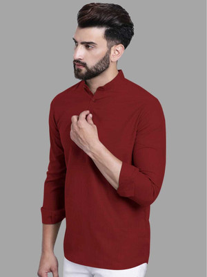 RA Collection Men Solid Straight Kurta(Maroon)