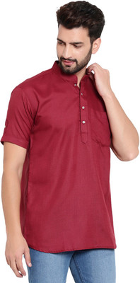 HouseOfCommon Men Solid Straight Kurta(Maroon)