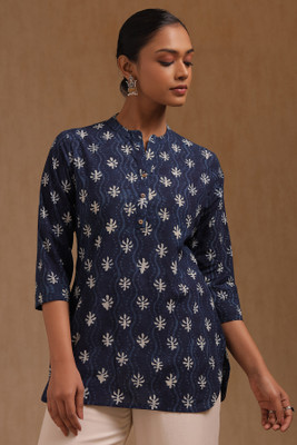 soch Women Printed Straight Kurta(Blue)