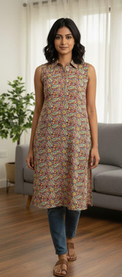 Alliya t blue Women Printed Flared Kurta(Maroon)