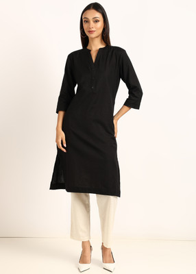 Blocks Of India Women Solid A-line Kurta(Black)