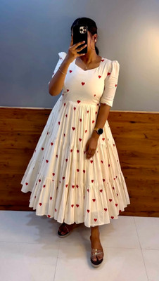 JOGMAYA Women Maxi Red, White Midi/Calf Length Dress