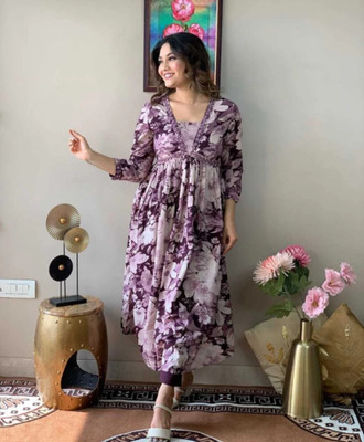 AYUB Women Embroidered Anarkali Kurta(Purple)