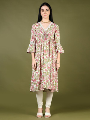 V-MART Women Printed A-line Kurta(Pink)