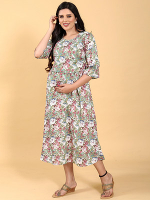 RITIJYA Women Floral Print Ethnic Dress Kurta(Light Green)