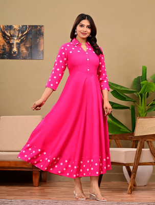 DARGU Women Polka Print Anarkali Kurta(Pink)