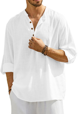 ZOMBOM Men Solid Straight Kurta(White)