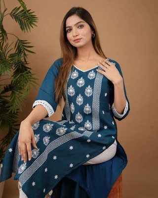 Abayas Fashion Women Dyed/Ombre, Printed Ethnic Dress Kurta(Blue)