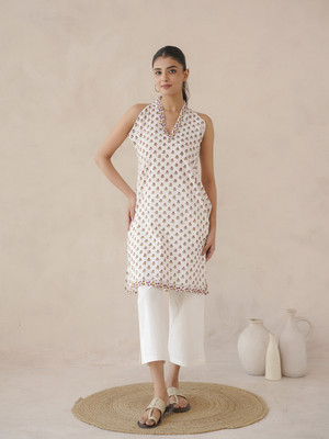 Goodhand Women Printed Straight Kurta(White)