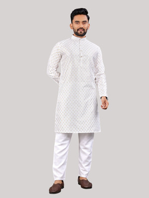 AARYA COLLECTION Men Printed Straight Kurta(White)