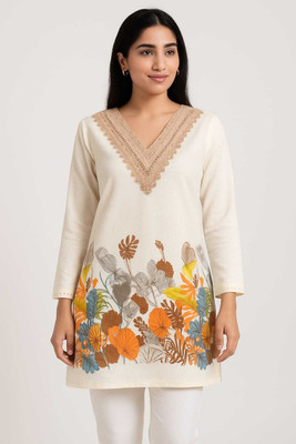 AlniTrend Women Printed Straight Kurta(White)