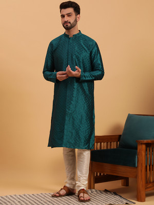 Namaskar Men Printed Straight Kurta(Green)
