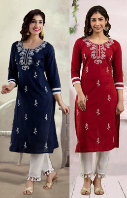 SISTO Women Chikan Embroidery A-line Kurta(Multicolor)