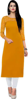HIALTO Women Self Design, Solid Straight Kurta(Yellow)