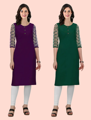 Coft Women Self Design A-line Kurta(Purple, Green)