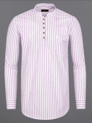 french crown Men Striped Straight Kurta(White, Purple)