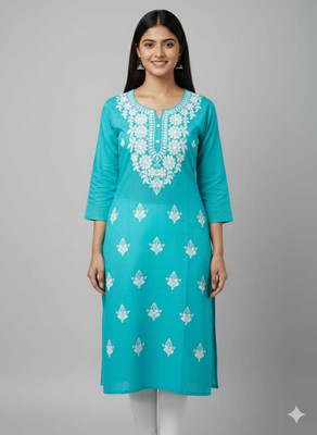 ABCALLECTION Women Embroidered, Chikan Embroidery Straight Kurta(Pink)
