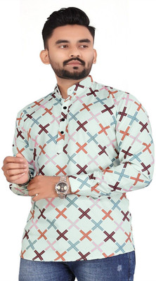 fashiontrend Men Printed Straight Kurta(Light Green, Multicolor)
