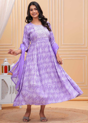Krishna Enterprises Women Animal Print Anarkali Kurta(Purple)