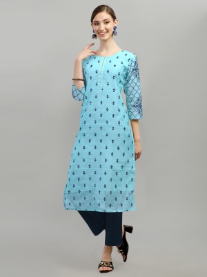 OXIT CLASS Women Embroidered A-line Kurta(Light Blue)