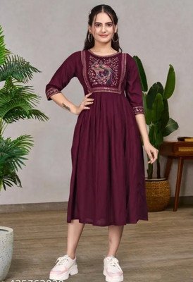 ZenaFashion Women Embroidered Anarkali Kurta(Brown)