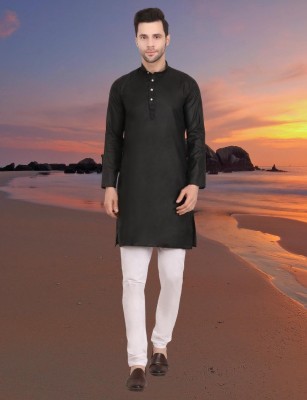 Stitchy Head Men Solid Straight Kurta(Black)