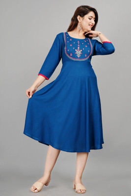 GULJAR FASHION Women Embroidered A-line Kurta(Blue)