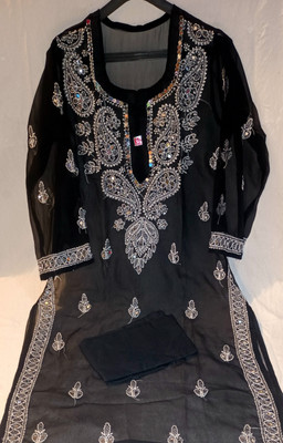 MR Collection Women Embroidered Straight Kurta(Black)