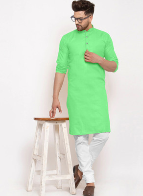 JENJEE Men Solid Straight Kurta(Light Green)