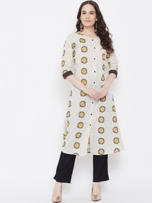 Be Indi Women Floral Print A-line Kurta(Beige)