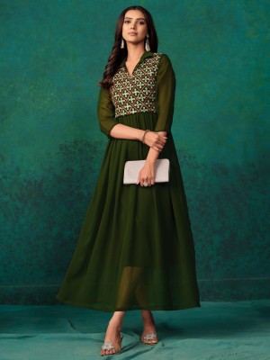 Sangria Women Embroidered Anarkali Kurta(Green)