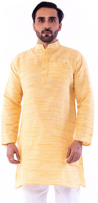 Aaryavar Men Self Design Straight Kurta(Yellow)
