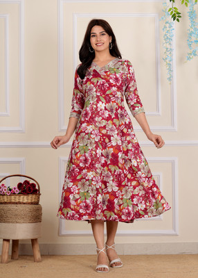 sbe collection's Women Printed Anarkali Kurta(Red)